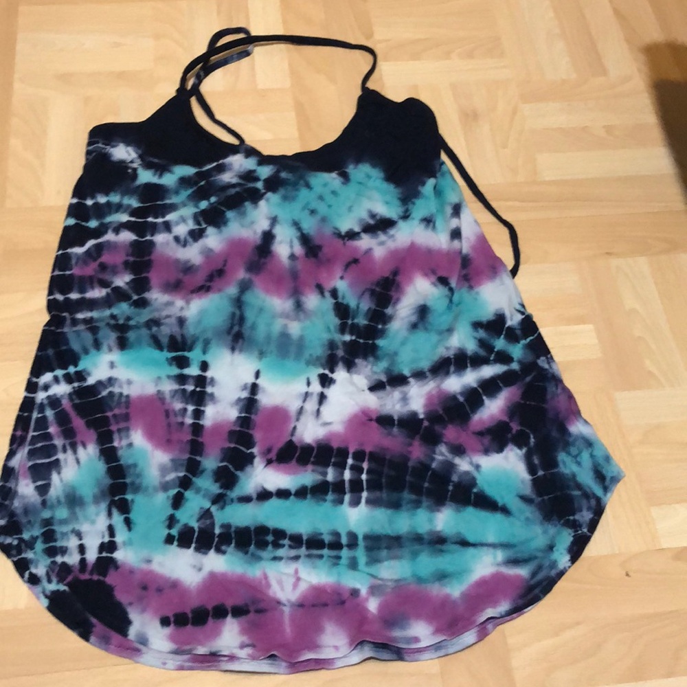 Chaser tie dye halter top with cross cross key hole tie back